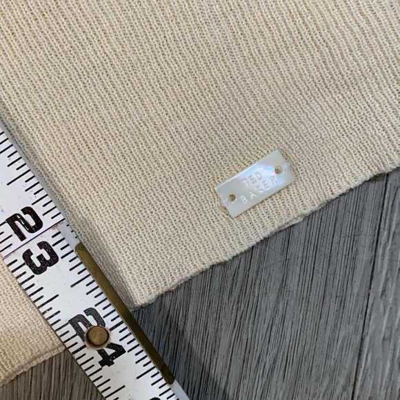 Ted Baker London 100% Silk Ruff Front Bow Back Cream Cardigan Sweater size S - Picture 11 of 15